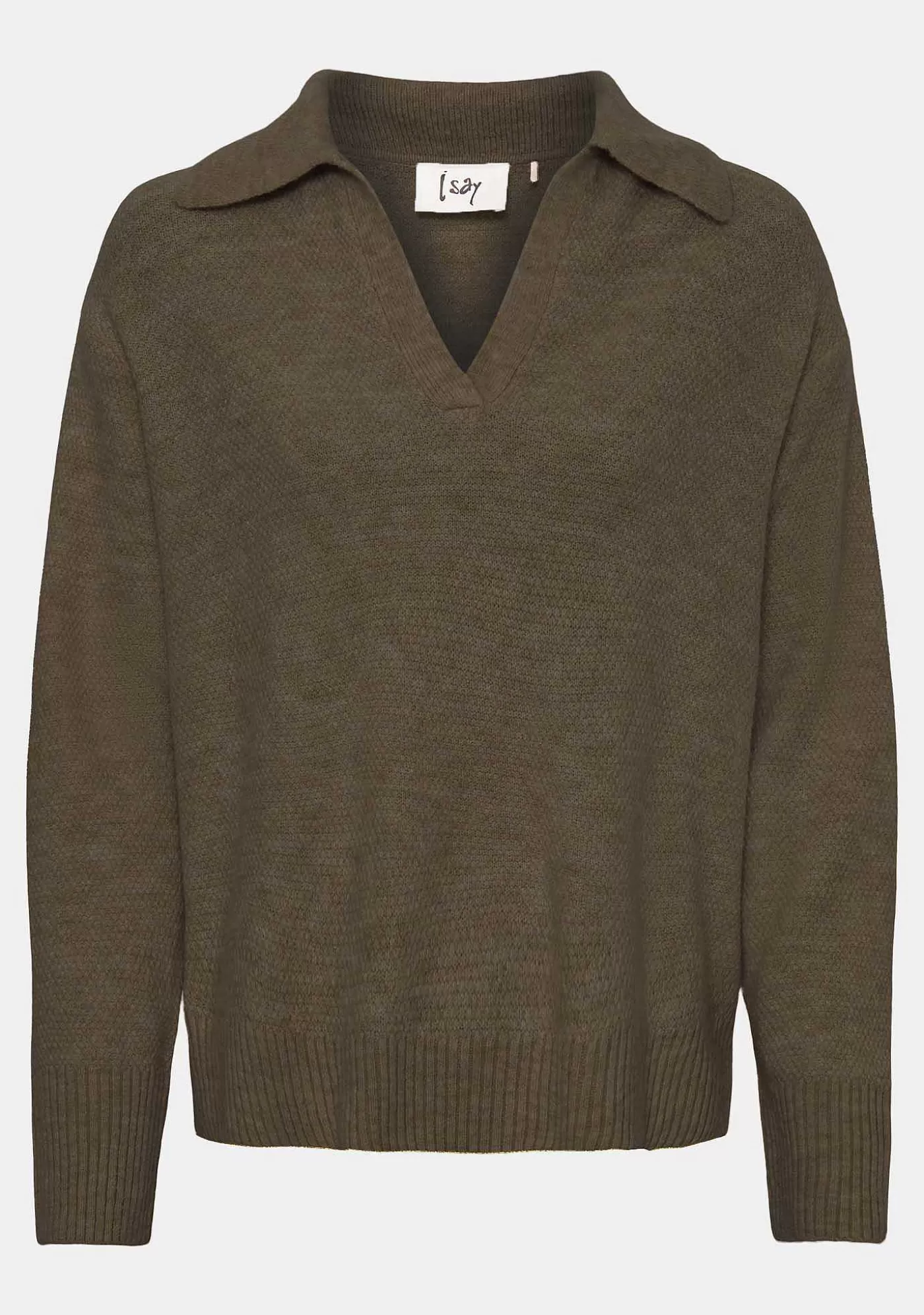 Shop Anna Colar Knit - Khaki Melange Kvinnor Stickat