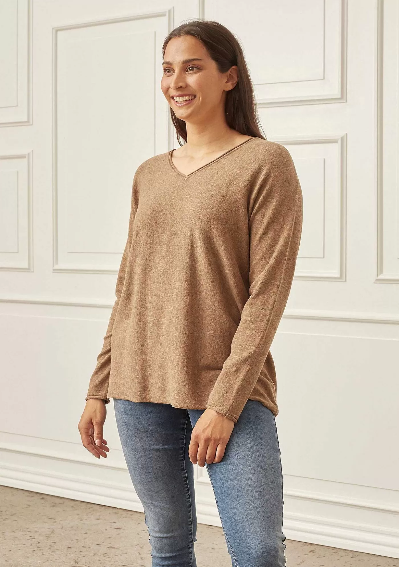 Best Sale Frigga V-Neck Pullover - Golden Brown Melange Kvinnor Stickat