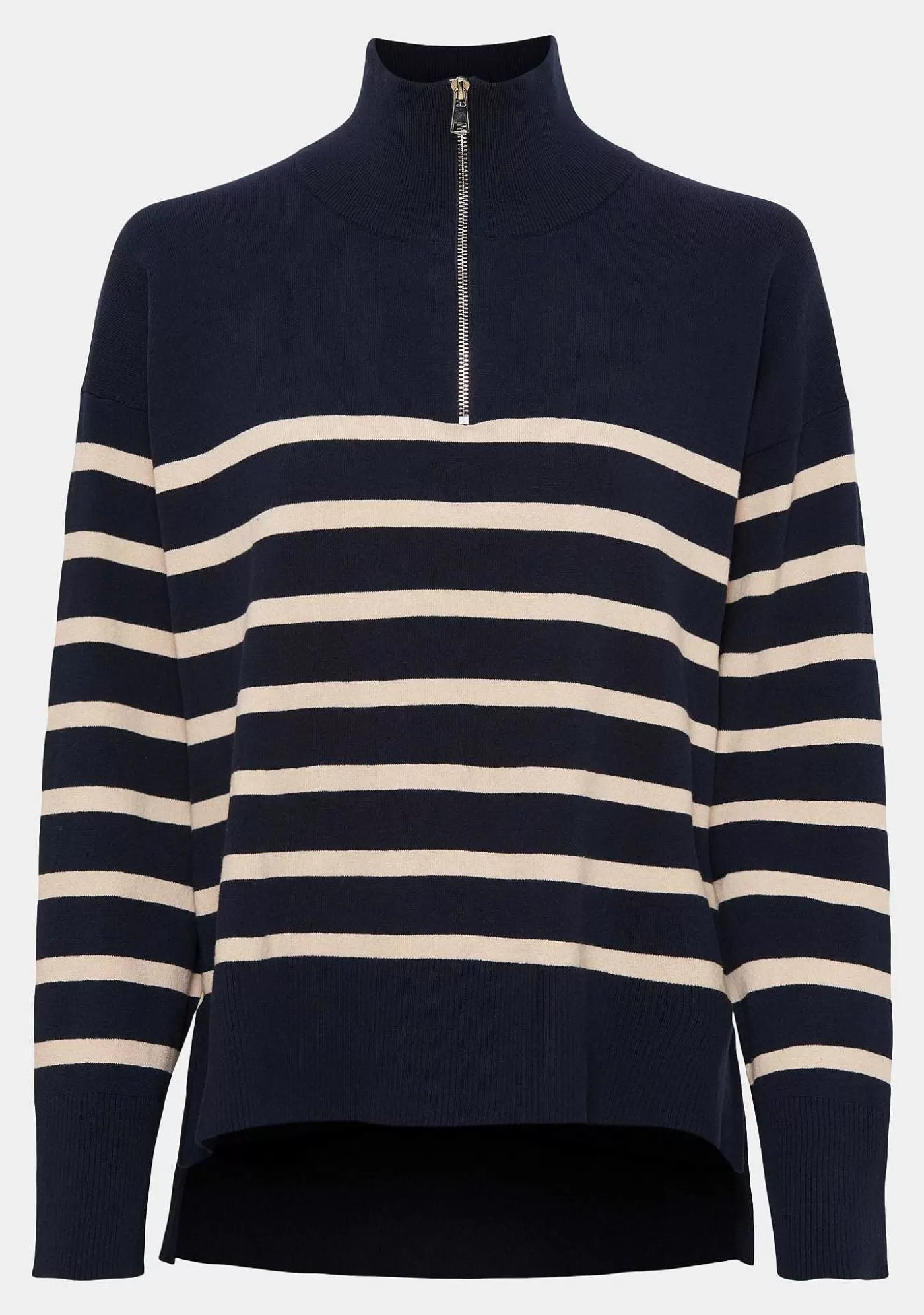 Outlet Frigga Zip Pullover - Marinbla/Sand Stripe Kvinnor Stickat