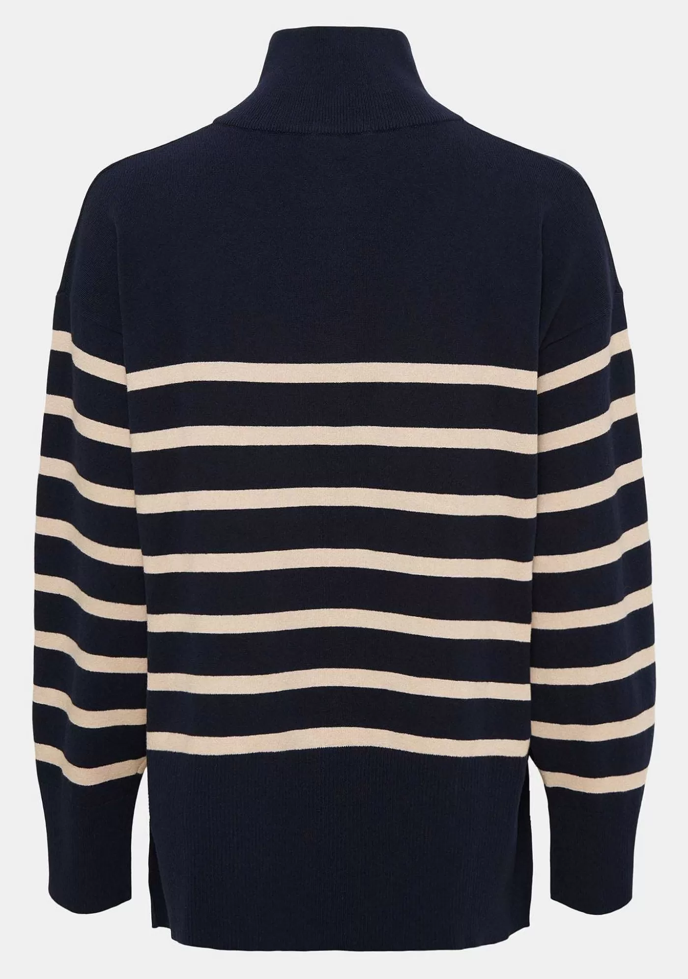 Outlet Frigga Zip Pullover - Marinbla/Sand Stripe Kvinnor Stickat