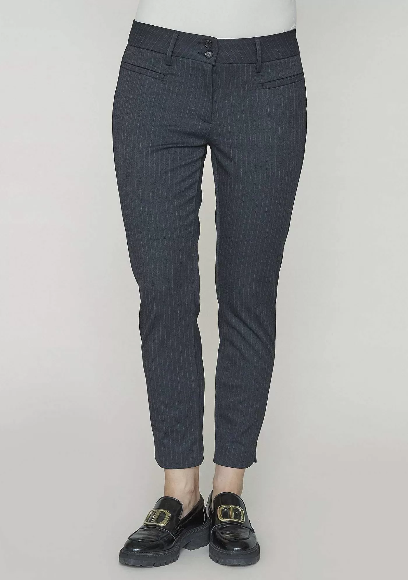 Hot Genova Striped Pant - Morkgra Pinstripe Kvinnor Byxor