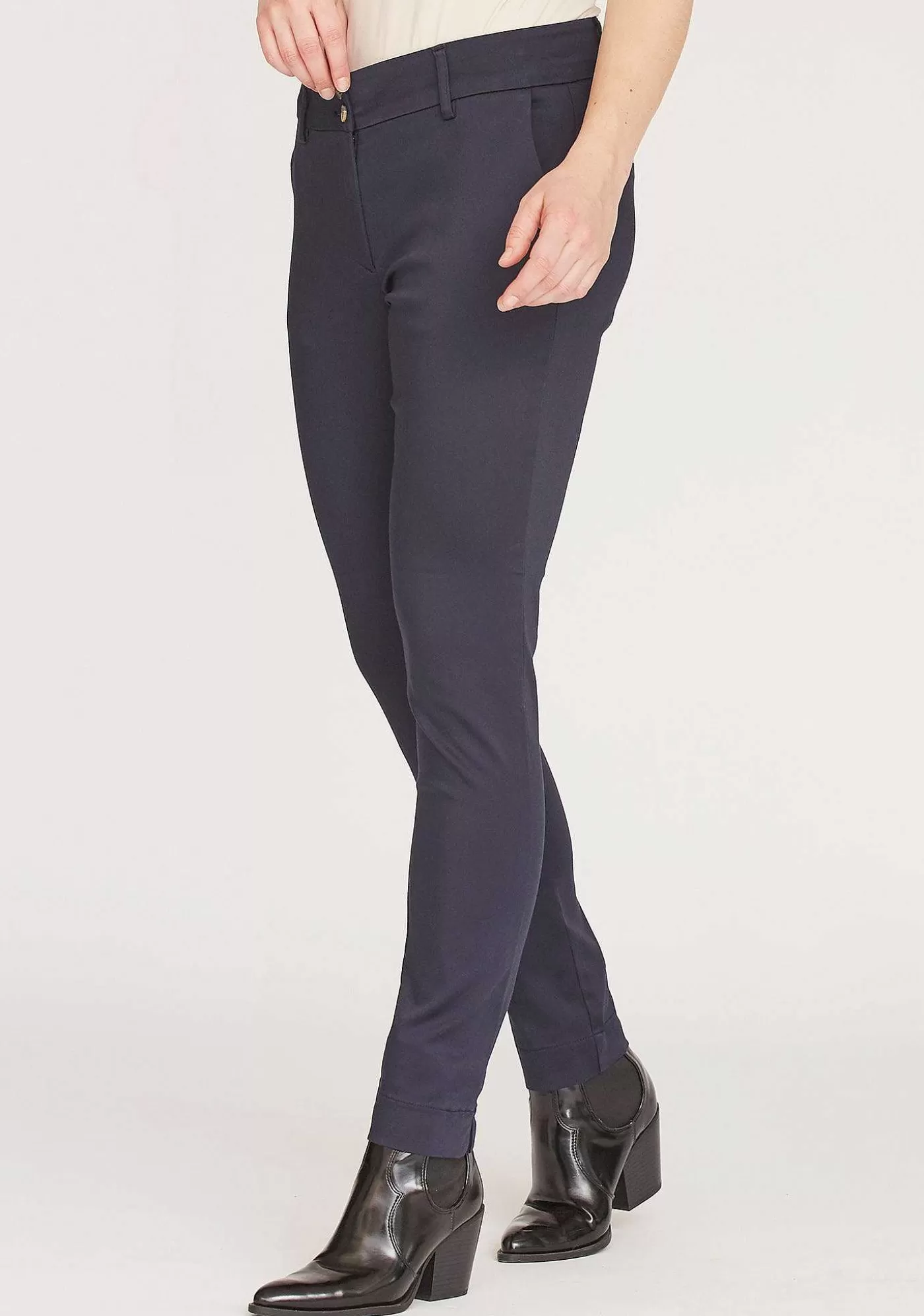Fashion Chino Pant - Lang Marinbla Kvinnor Byxor