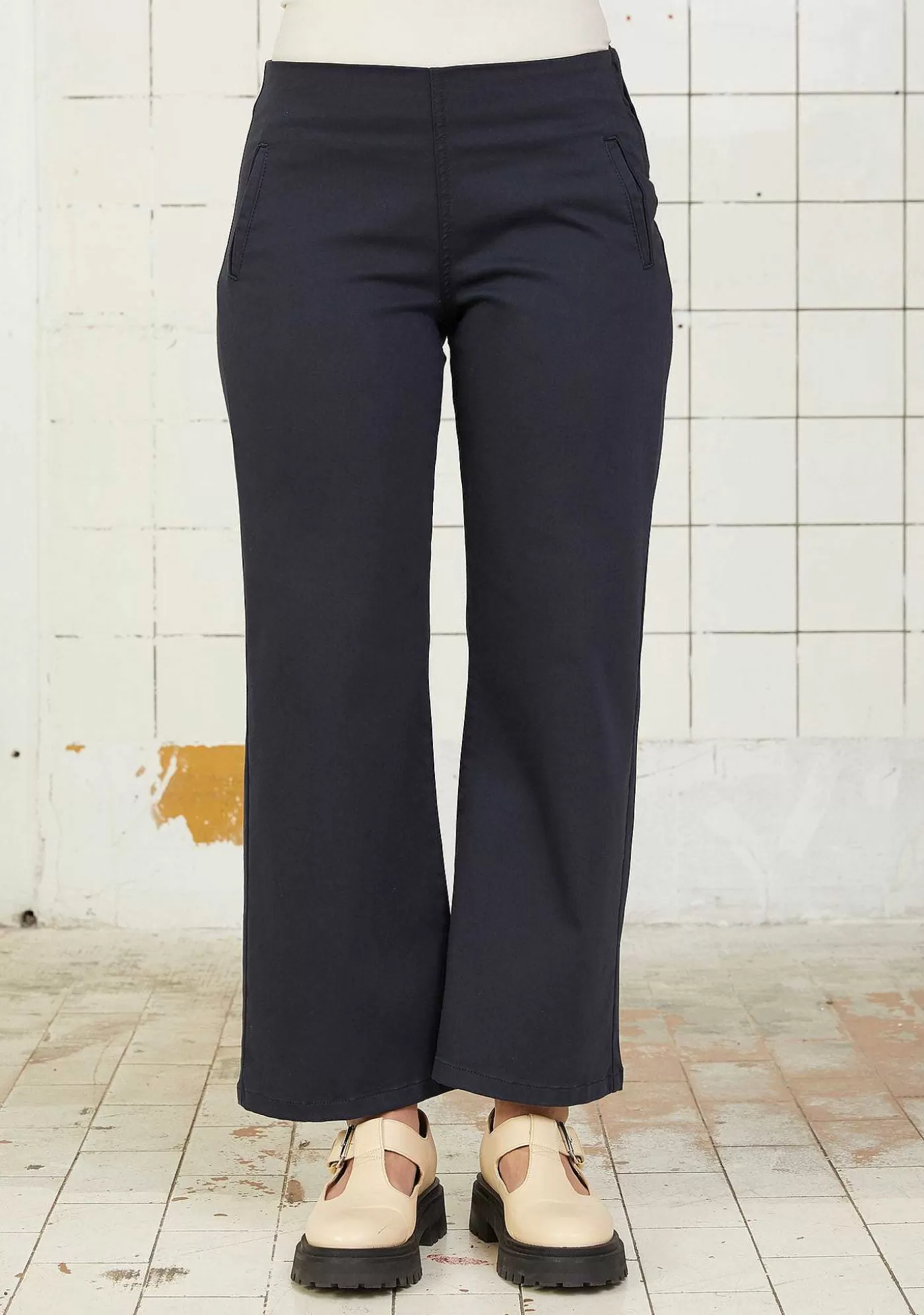Cheap Wide Leg Pant - Marinbla Kvinnor Byxor