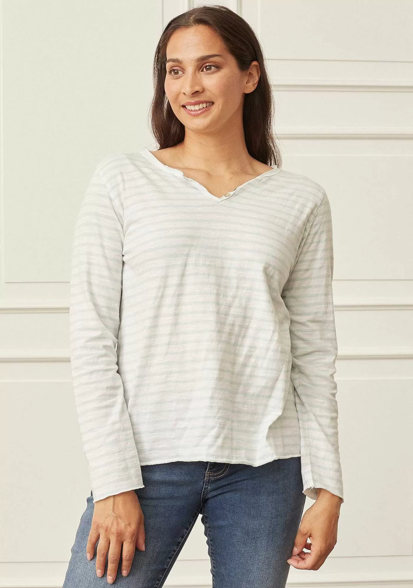 Best Sale Kiva L/S T-Shirt - Light Mint Stripe Kvinnor T-Shirtor Och Topp