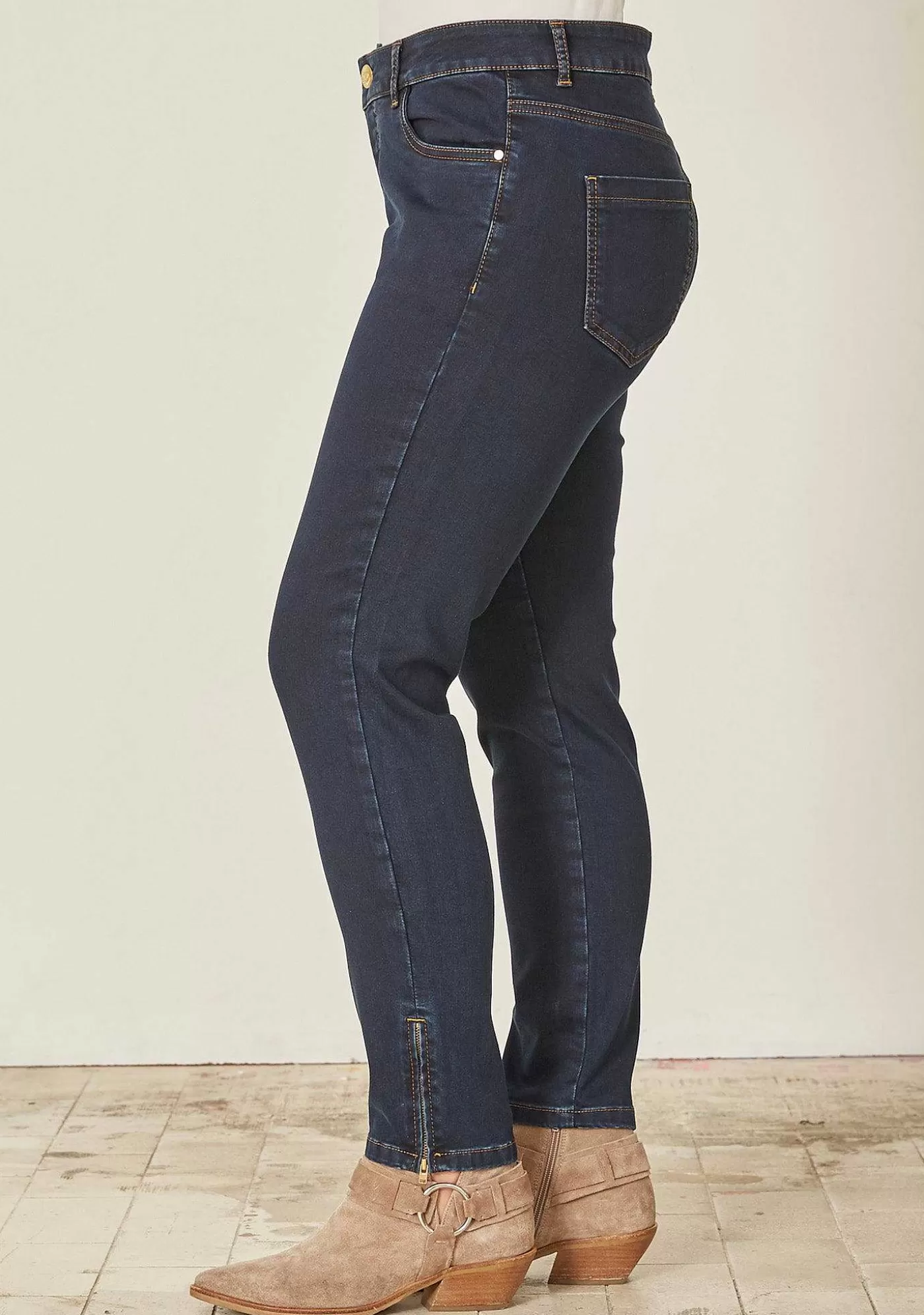 Fashion Lido Zip Jeans - Denim Blue Unwashed Kvinnor Jeans