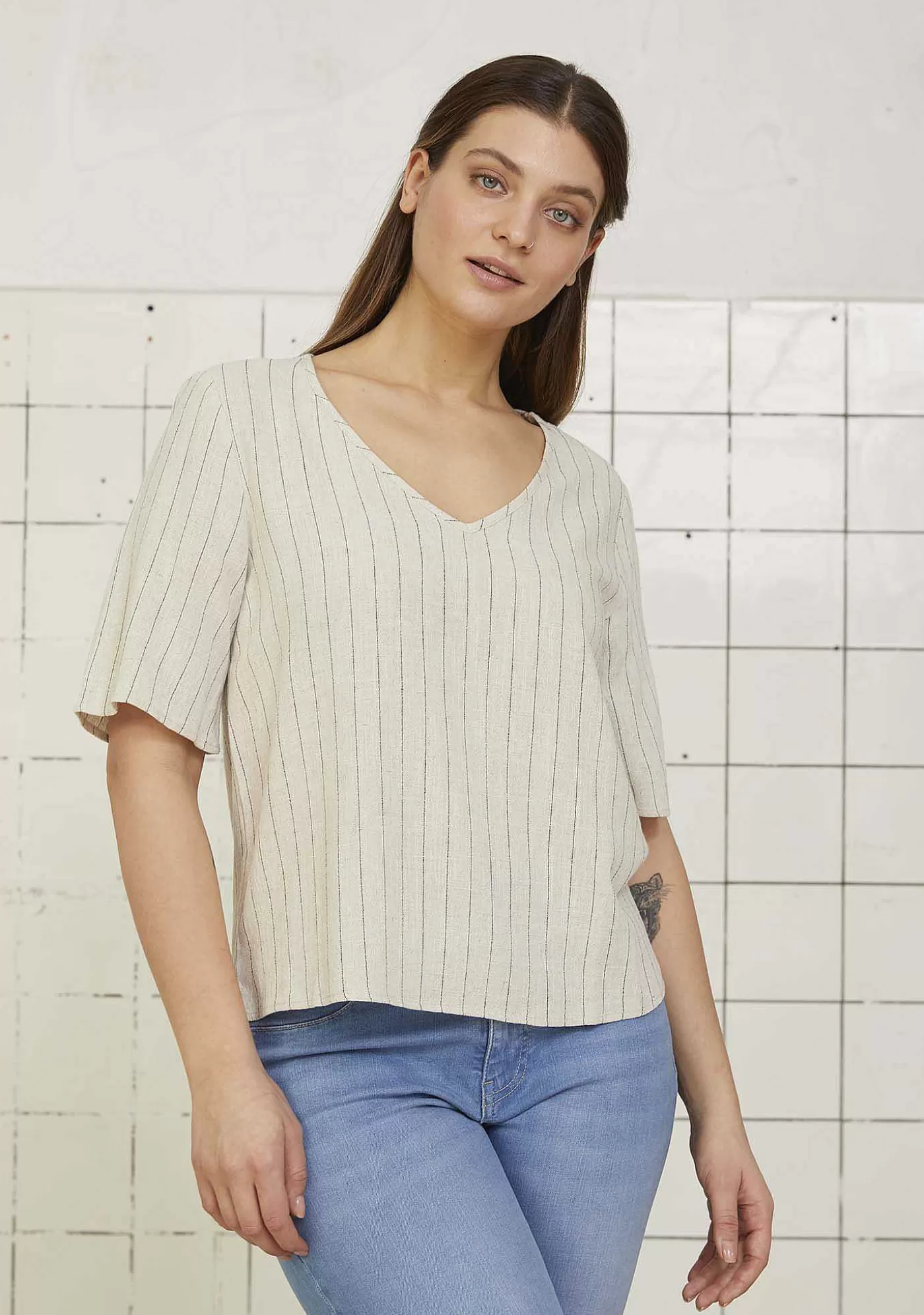 New Pearl S/S Blus - Pearl Stripe Kvinnor Blusar Och Skjortor